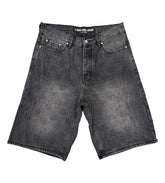 Lost Shdws Embossed Logo Denim Shorts Washed Black