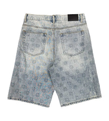 Lost Shdws Embossed Logo Denim Shorts Blue